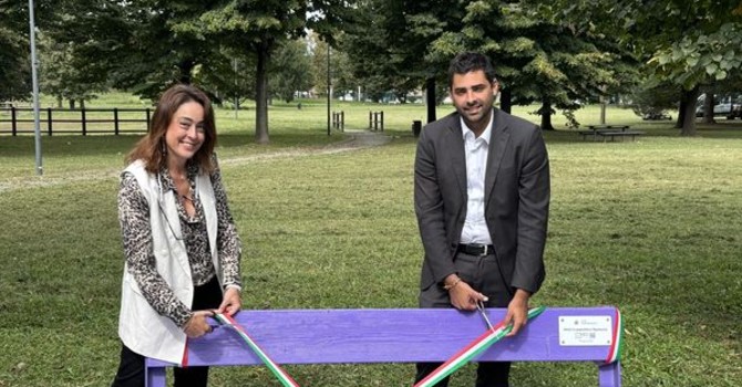 Inaugurata al parco Porporati di Grugliasco la panchina viola, simbolo della lotta all'epilessia